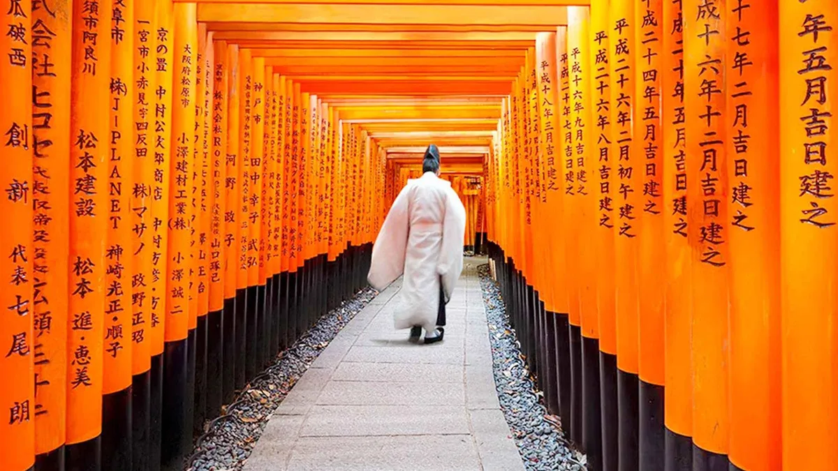 Red torii gates at Fushimi Inari Taisha on a Nara, Fushimi Inari and Arashiyama day trip from Kyoto, Japan