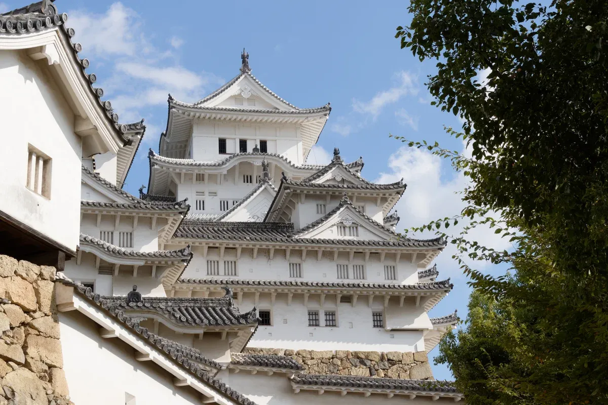 Himeji Castle keep and tiled roofs on a day trip from Kyoto to Himeji