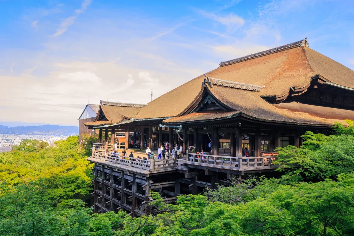 Kiyomizu-dera wooden stage on a private Kyoto and Nara day tour from Kyoto with hotel pickup