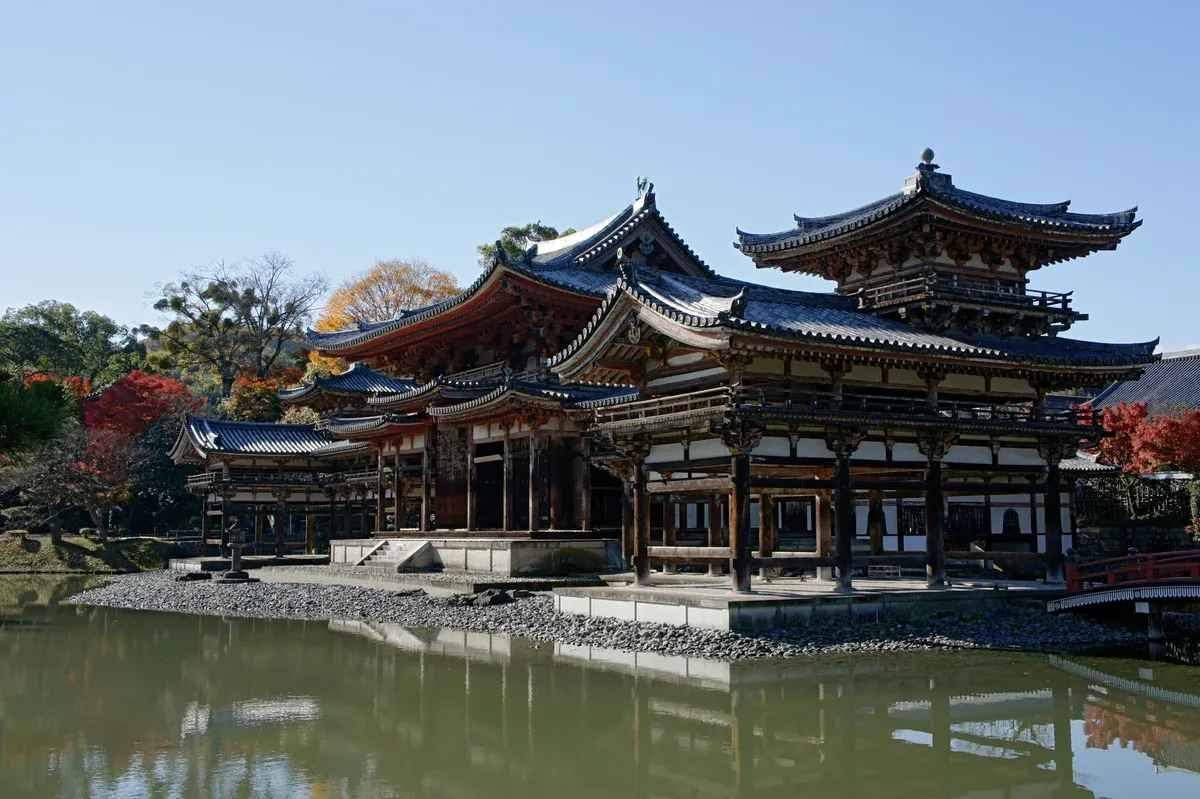 The Phoenix Hall of Byodo-in reflected in its pond in Uji, a day trip from Kyoto 20 minutes by JR